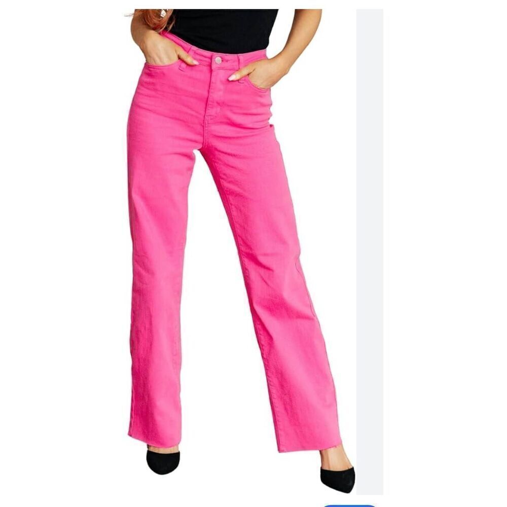 Judy Blue NWOT High Rise Pink 90's Straight Jeans with Heart Embroidery Size 3/2